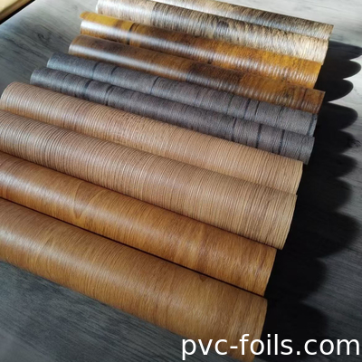 0.14mm PVC فيلم التطليع الزخرفي النسيج الخشبي الفيلم المطلي تصميم الخشب للورق المطلي
